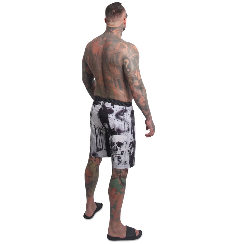 Yakuza Men's Horned FU Swim Shorts, White, 3 XL