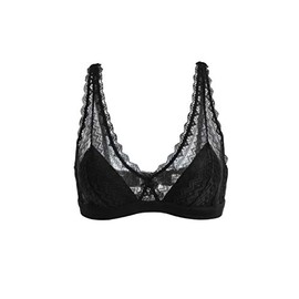 SilRiver Silk Women's Lace Wireless Bralette with Soft Silk Cup Light Padded Bra (Large, Black)
