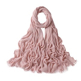 Txameru Hijab for Women Hijab Scarf Muslim Rayon Crinkle Hijab with Fringe Edge (Pink)
