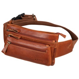 ROYALZ Vegas Bum Bag Leather Flat Men Women Flat Belt Bag Vintage 5 Compartments Retro Waist Bag Chest Bag, Texas brown