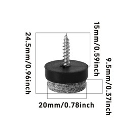 Runseaway 40PCS 20mm/0.8” Felt Furniture Pads, Screw-in Slider Glides for Wooden Chair Legs & Table Feet, Heavy Duty Hardwood Floor Protectors, Noise Dampening, Black