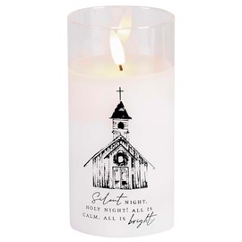Dicksons LED Country Church - Silent Night Holy Night - All Is Calm - 6 x 3 Inch White/Black Glass Flameless Candle