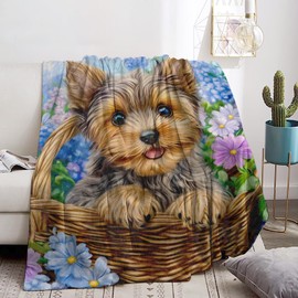 Bidesk Cute Yorkshire Terrier Puppy Dog Flannel Blanket - Soft, Cozy, Lightweight, Fuzzy, and Warm Throw - Perfect for Couch, Bed, Travel, and Outdoor Use - for Men Women Adults Kids 60"×50"
