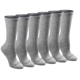 Dickies Women's Dri-Tech Essential Moisture Control Crew Socks, Available in S-XL (6, 12, Grey Solid (6 Pairs), Medium