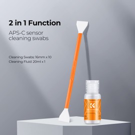 K&F Concept 16mm APS-C Sensor Cleaning Kit, Mirrorless Digital Camera Lens Cleaner Kit - 20ml Sensor Cleaner & 10 X Double-Tipped Sensor Cleaning Swabs for APS-C Type CMOS & CCD Sensors