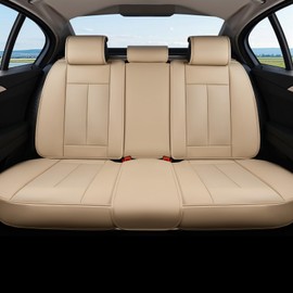 Coverado Backseat Cover for Dogs, Car Seat Protector for Back Seat, Car Seat Covers Beige, Car Seat Cushion Nappa Leather, 3-Pieces Waterproof Seat Covers Carseat Cover Universal Fit for Most Cars