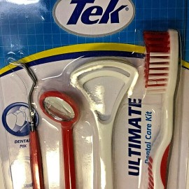 Tek 4 PC Oral Care Kit Travel Set Tounge Cleaner Dental Mirror Tooth Pick Toothbrush