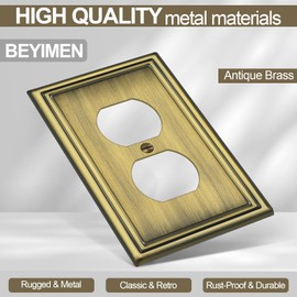 6 Pack Duplex Outlet Covers Wall Plates, Antique Brass Metal Electric Receptacle Cover, Classic Decorative Switch Plate and Outlet Cover, 1 Gang Wall Plate for Electrical Outlets