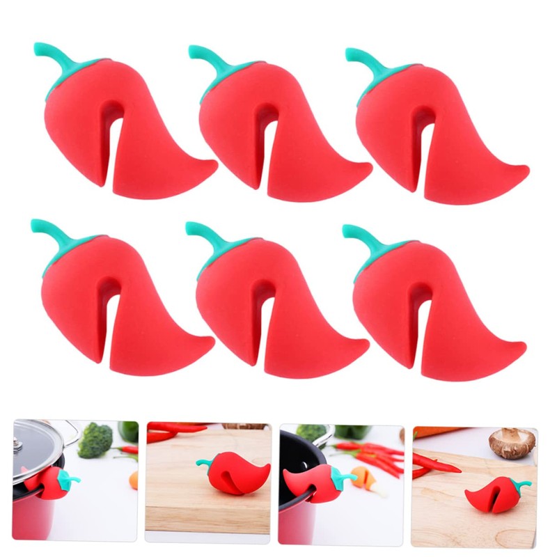 WOONEKY 6pcs Pepper Shaped Boil Lifters Heat-Resistant Pot Spill Stoppers