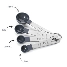 Lacor - 67037 - Set of 4 Spoons, Measuring Spoons for Liquids and Food, Baked Goods, Stainless Steel and Polypropylene, Stackable, Dimensions in ml, TSP, TBSP, BPA-Free, Dishwasher Safe, Grey