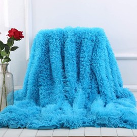 Plush Super Soft Blanket Bedding Sofa Cover Furry Fuzzy Fur Warm Throw Qulit Cozy Couch Blanket for Winter (51"x63", Sky Blue)