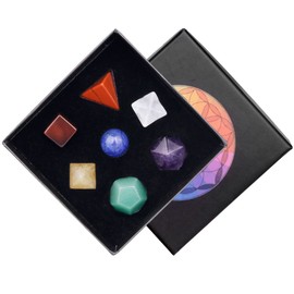 Nupuyai 7 chakra solidi platone pietre geometriche sacre per meditazione Reiki, set di pietre semipreziose naturali lucidate per buona fortuna e decorazione ufficio