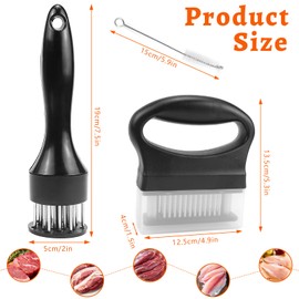 WPPQWP 2 Pieces Meat Tenderiser Stainless Steel with 2 Cleaning Brushes, Steaker Meat Tenderiser Kitchen Aid, 48 Blades + 21 Blades, for Beef and Pork (Square + Round, 2 Pieces)