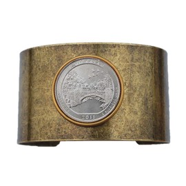 2011 Oklahoma Chickasaw National Recreation Area Quarter BU Uncirculated Coin Solid Brass Antique Finish Cuff Bangle Bracelet - America the Beautiful