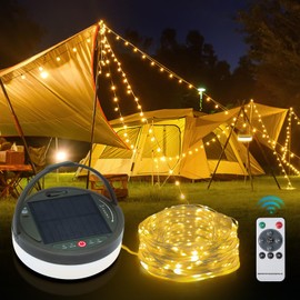 GHORA Solar Camping String Lights, 2 in 1 Solar Rechargeable Portable Outdoor LED String Lights with Remote Control, 39.4 Feet Extra Long String Lights,Yard Tent Hanging Waterproof String Lights