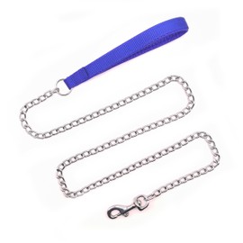 Metal Dog Leash for Large Dog, Heavy Duty Chain Dog Lead Durable Strong Chew Proof Dog Leashes for Small Medium Large Breed Pet Dogs, 3.0mm * 4ft Blue Handle