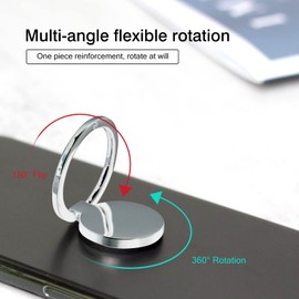 [2 Pack] Round Ultra-thin Cell Phone Ring Holder Stand,360 Degree Rotation and 180 Degree Adjustable Finger Ring Kickstand with Polished Metal Phone Grip (Silver)