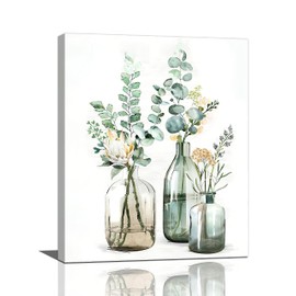 Yibuda Botanical Bathroom Wall Art Rustic Green Plant Bathroom Wall Decor Country Natural Botanical Bathroom Pictures Canvas Print Painting Framed Modern Home Artwork Office Bedroom Kitchen 16''x20''