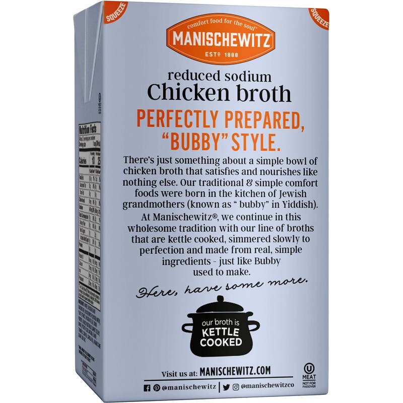 Manischewitz Reduced Sodium Chicken Broth 17oz (3 Pack), Flavorful, Kettle