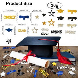 Graduation Confetti 30g, Congrats Grad Star Cap Diploma Confetti Glitter Table Scatters for Graduation Party Decorations (Blue Gold Silver)
