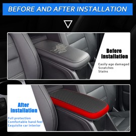 XYHGM Car Center Console Armrest Cover for 2015-2022 Chevy Colorado/GMC Canyon Leather Anti-Scratch Central ArmRest Box Lid Seat Cover Protector Cushion Interior Accessories-Carbon Fibre+Red