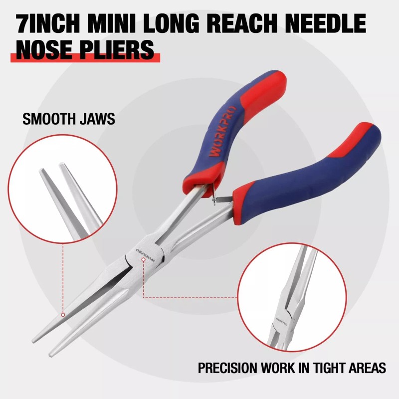 WORKPRO 7-Inch Long Reach Needle Nose Pliers Mini Small Extra