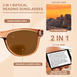 OuShiun 2er-Pack Unsichtbare Bifokale Lese Sonnenbrillen, Outdoor Sonnen Lesebrillen, Sonnenbrillenleser UV400-Schutz für Damen und Herren(Schwarz+Braun +3.0)