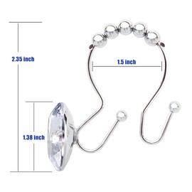 12PCS Shower Curtain Hooks Rings for Bathroom, Double Hooks Glide Anti Rust Crystal Rhinestones Shower Curtain Rings Hangers for Shower Curtains, Clothing, Towels, etc. (Crystal White)