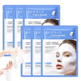 Soleneva 6 Stück Anti-Falten Collagen Maske - Kollagen Gel Masken für Anti-Aging & Glatte Haut - Maske Gesicht zur Reduziert Feine Linien & Falten - Feuchtigkeitsmaske Gesicht für Alle Hauttypen