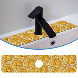 Yellow Fruit Lemon Faucet Mat Splash Guard Yellow Fruit Lemon, Soft Diatom Mud Material, Strong Water Absorption, Non-slip,Easy to Clean for Bathroom, Kitchen 23.5"X5.5"