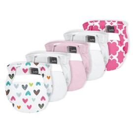 Kushies Baby All-in-One Form-Fitted Washable Cloth Diapers, Adjustable, Reusable, 5 Pack (Girls)