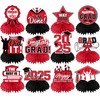 12Pcs Red and Black Graduation Decorations 2025 Honeycomb Centerpieces, Class