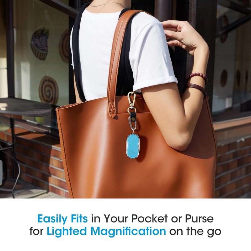 Pocket LED Magnifier w/Carabiner Clip, Light Blue, Retail