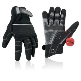 Stagecaptain RGL-5F Rigger Gloves - Work Gloves for Men - Size L - Long Fingers and Faux Leather Inner Surface - Patch Reinforcements - Black/Grey