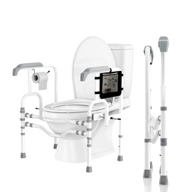 ZOLIQUEX Foldable Toilet Safety Rail for Seniors, Toilet Safety Frame Height Adjustable, Heavy Duty Bathroom Assist Rail with Anti-Slip Armrests, Bathroom Safety for Elderly and Disabled(350LBS)