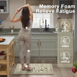 LEEVAN Anti Fatigue Mats for Kitchen Floor Non-Slip, Cushioned Kitchen Mats for Floor 2 Piece, Tan Memory Foam Kitchen Mat Set, Waterproof Ergonomic Standing Mat for Bar, Office,Desk, Laundry