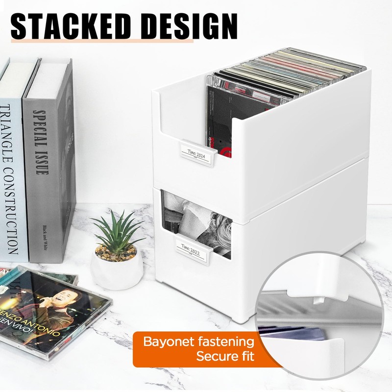 CD Storage Box, Stackable Plastic CD Organizer, Hold Up to