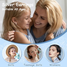 YADOCA 𝟵𝟮𝟱 𝗦𝘁𝗲𝗿𝗹𝗶𝗻𝗴 𝗦𝗶𝗹𝘃𝗲𝗿 Earrings for Girls Women - Hypoallergenic Cute Kids Toddler Earrings - White Cubic Zirconia Earrings Studs Hoop Set for Sensitive Ears