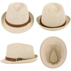 Simplicity Fedora for Men Panama Hats for Women Packable Straw Fedora Hat for Women Summer Beach Fedora Men Fedora Hats, Natural SM