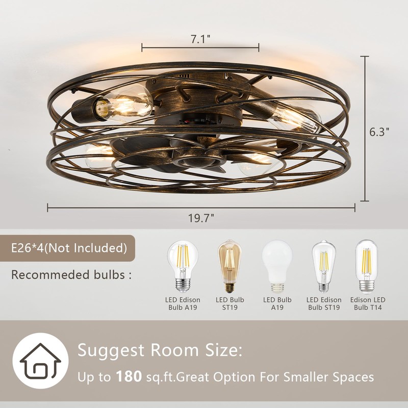 Flush Mount Caged Ceiling Fan: 20" Caged Ceiling Fan with