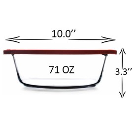 ums Large Glass Bowl with Lid, Glass Casserole Dish, Borosilicate Bakeware with Lid, Food Storage, Baking Dish with Lid, Oven, Stove, Microwave, Dishwasher and Refrigerator Safe Baking Dish 2.2 Quarts