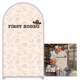 Iydamc Western Cowboy Arched Backdrop Cover 7.2FT My First Rodeo Theme Arch Spandex Cover for Wild West Rodeo Mexican Cactus Birthday Party Decoration (Only Cover)