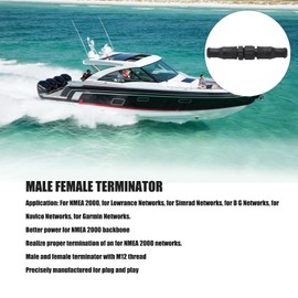 Ymiko NMEA 2000 Pairs Male/Female Terminators, 2 Pieces Marine for NMEA 2000 Terminators M12 Plug Socket 5 Pin IP67 Waterproof for Lowrance Networks