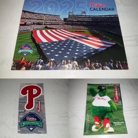 PHILLIES 2025 TEAM CALENDAR & SCHEDULE MAGNET PHANATIC OR "P" MINI FATHEAD SGA - CALENDAR & BOTH FATHEADS