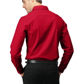 H2H Men's Dress Shirts Long Sleeve Formal Solid Business Wddding Button Down RED US XL/Asia XXXL (JASK14)