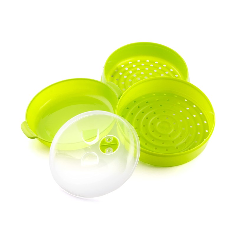 InnovaGoods DOPPEL-DAMPFGARER FÜR MIKROWELLE, Polypropylen, Grün, 22 x 12/17 cm