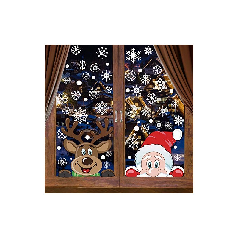 CCINEE 6 Sheets 300 Pcs Christmas Window Clings, Snowflake Reindeer