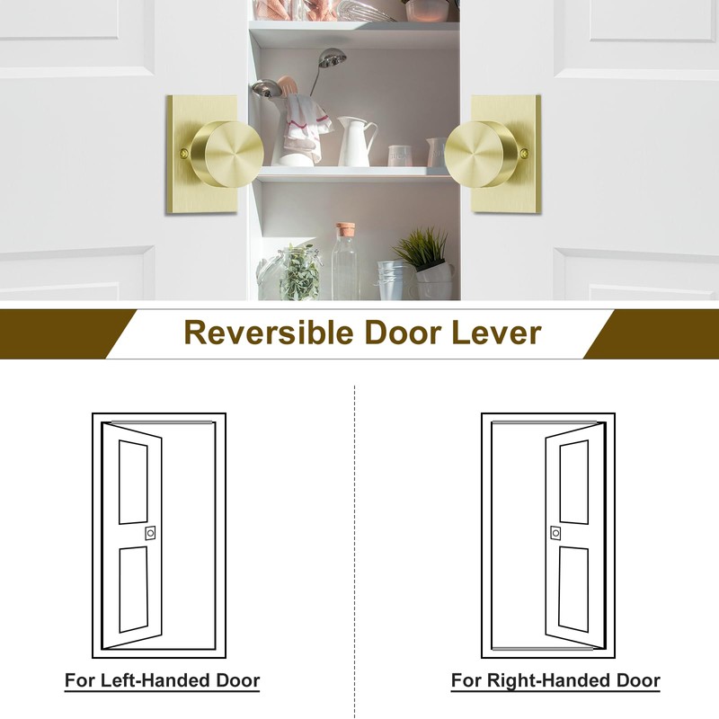 HOSOM Dummy Door Knob, 2 Pack Gold Door Knobs, Interior/Exterior