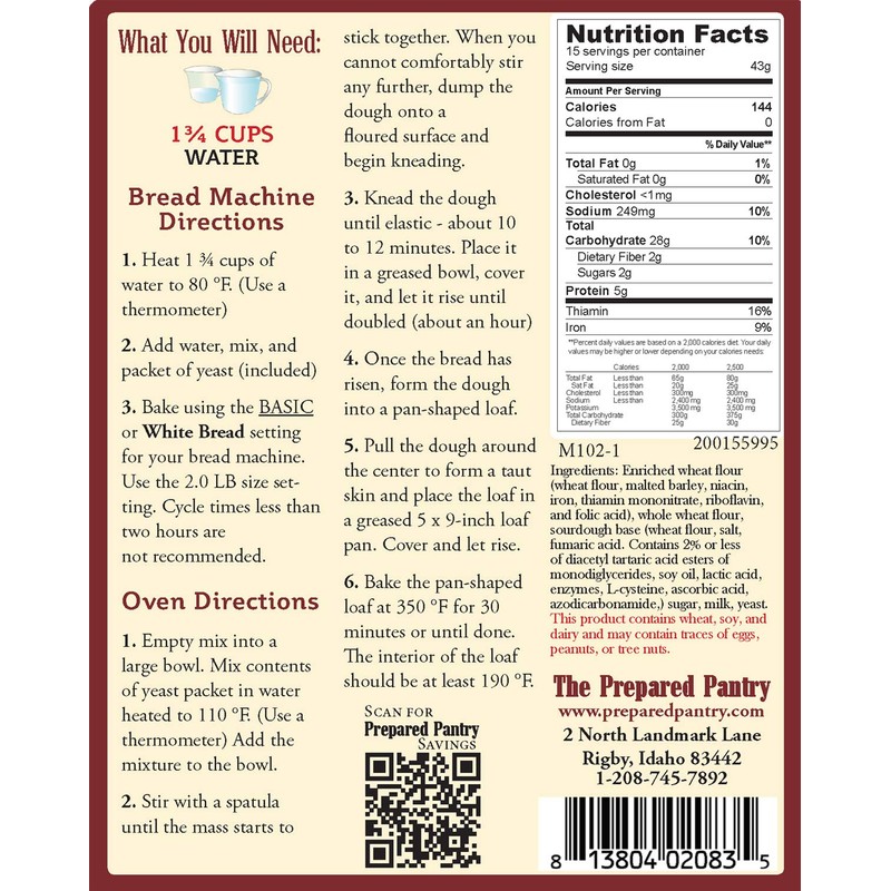 The Prepared Pantry Saint Croix Sourdough French Bread Mix; Single