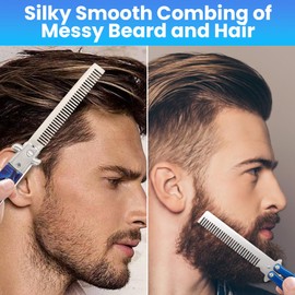 2PCS Switchblade Comb - Automatic Switch Folding Pocket Comb, Stainless Steel Butterfly Comb, Hair Brush for Beard, Mustache, Switch Blade Hair Comb for Men, Beauty Tool